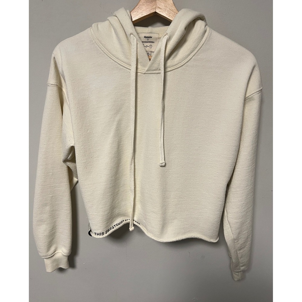 Upcycle x Anthropologie Hoodie Women XS Cream Good Cropped Recycled Sweatshirt
